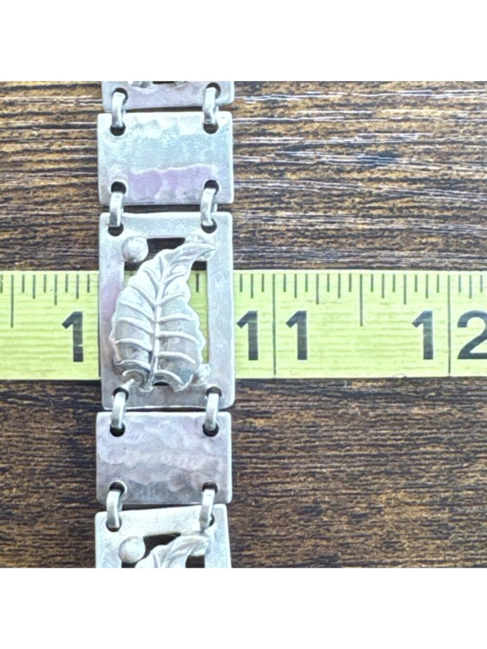 Leaf Design Large Link Bracelet Sterling Silver 925 Size 7.25" Length - Picture 9 of 10